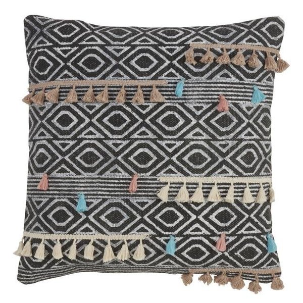 Saro Lifestyle SARO 944.M18S 18 in. Square Geometric Print Down Filled Throw Pillow with Tassels - Multi Color 944.M18S
